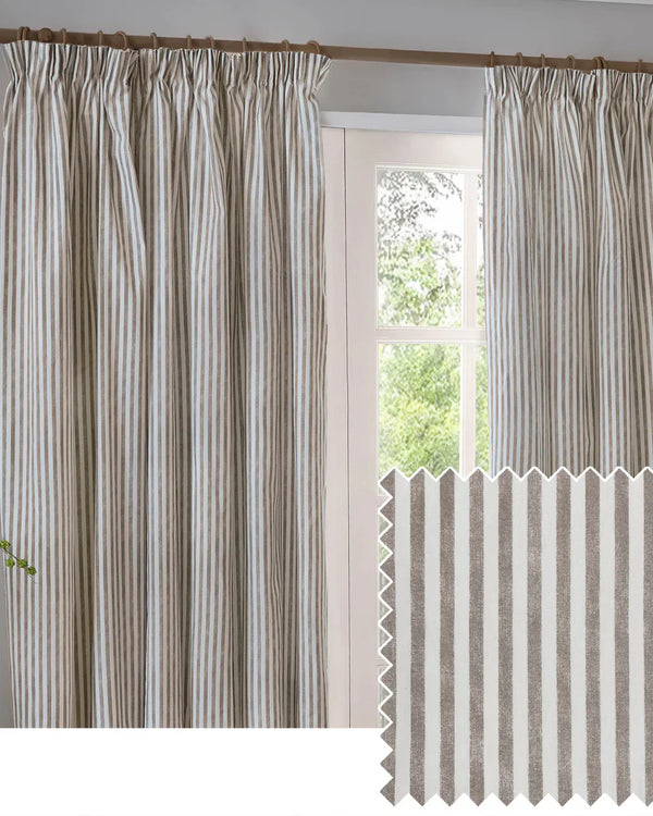 HEBDEN STRIPED 100% COTTON LINED CURTAINS MOLE by Yard