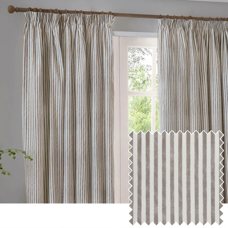 HEBDEN STRIPED 100% COTTON LINED CURTAINS MOLE by Yard