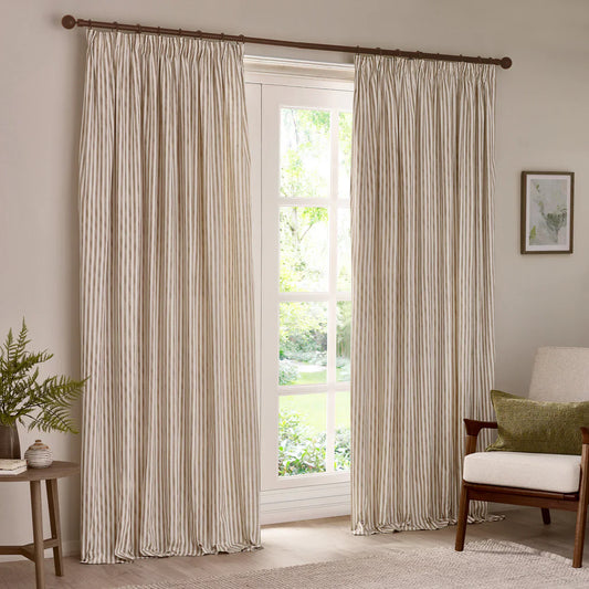 Yard (Riva Home) Curtains HEBDEN STRIPED 100% COTTON LINED CURTAINS NATURAL by Yard