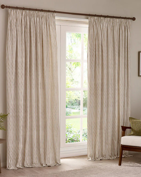 HEBDEN STRIPED 100% COTTON LINED CURTAINS NATURAL by Yard