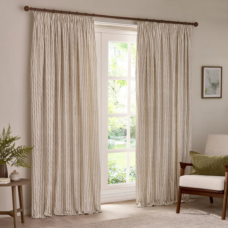 HEBDEN STRIPED 100% COTTON LINED CURTAINS NATURAL by Yard