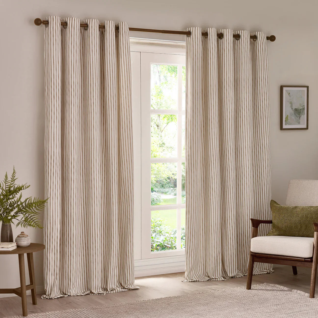 Yard (Riva Home) Curtains HEBDEN STRIPED 100% COTTON LINED CURTAINS NATURAL by Yard