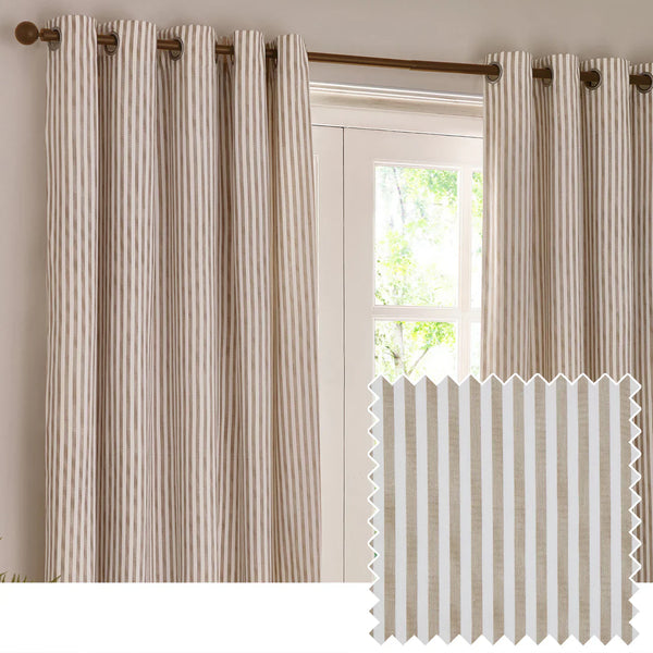 HEBDEN STRIPED 100% COTTON LINED CURTAINS NATURAL by Yard