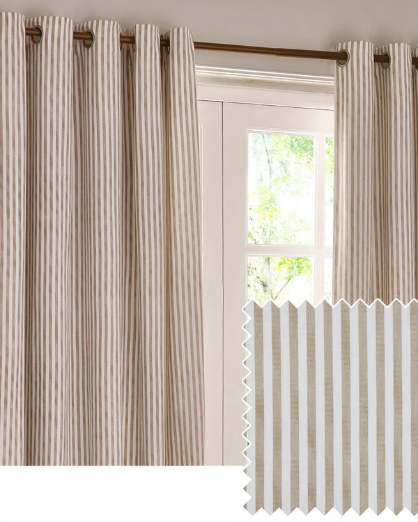 HEBDEN STRIPED 100% COTTON LINED CURTAINS NATURAL by Yard