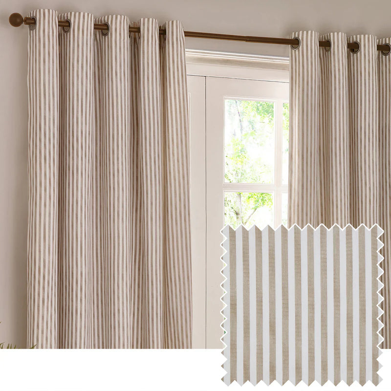 HEBDEN STRIPED 100% COTTON LINED CURTAINS NATURAL by Yard