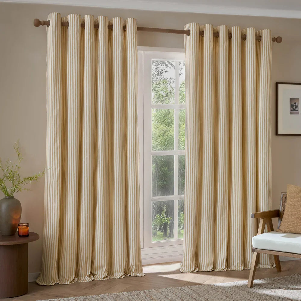 Yard (Riva Home) Curtains Honey Yellow / 66in x 72in (168cm x 183cm) / Fully Lined HEBDEN STRIPED 100% COTTON CURTAINS Eyelet by Furn