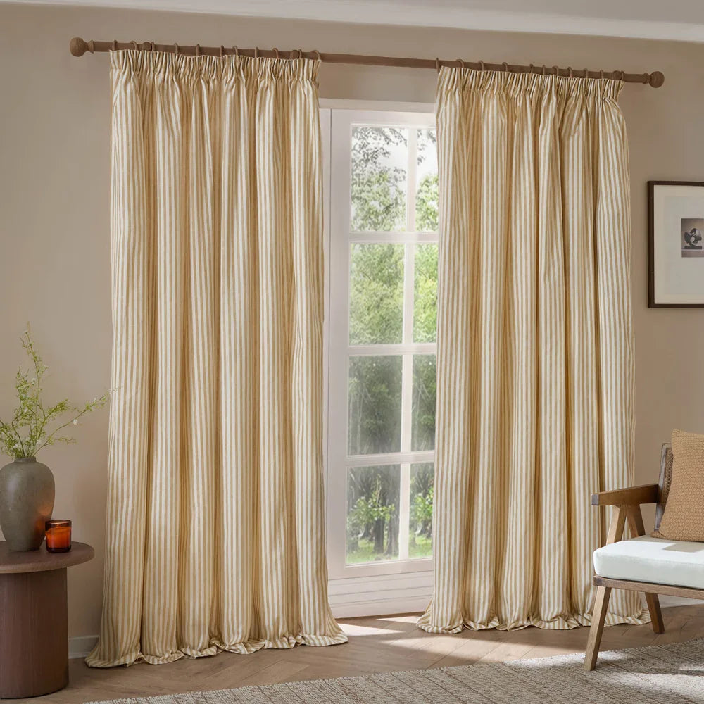 Yard (Riva Home) Curtains Honey Yellow / 66in x 72in (168cm x 183cm) / Fully Lined HEBDEN STRIPED 100% COTTON CURTAINS Pencil Pleat by Yard