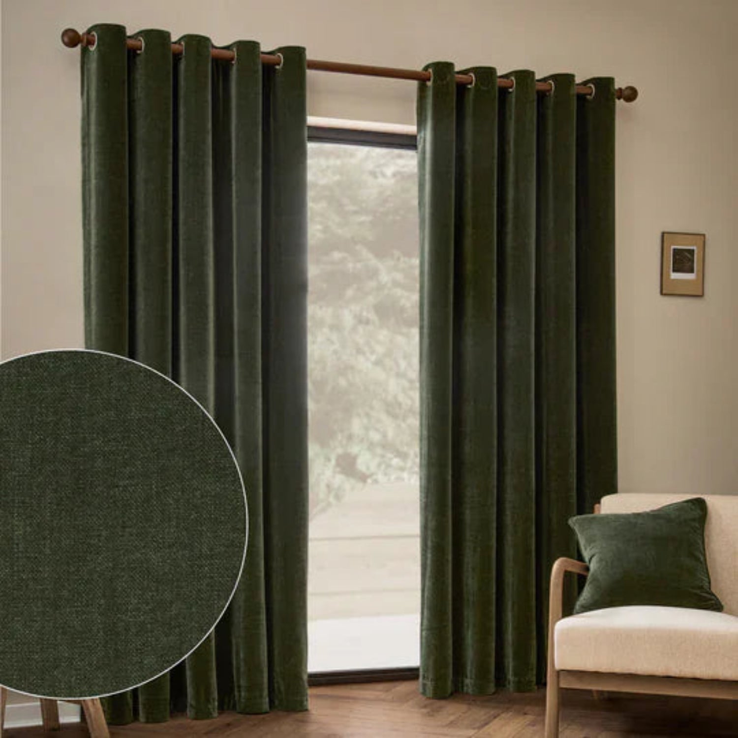 Yard (Riva Home) Curtains Lichen / Blackout Lined / W 168cm x H 183cm (66" x 72") HEAVY CHENILLE EYELET CURTAINS by Yard