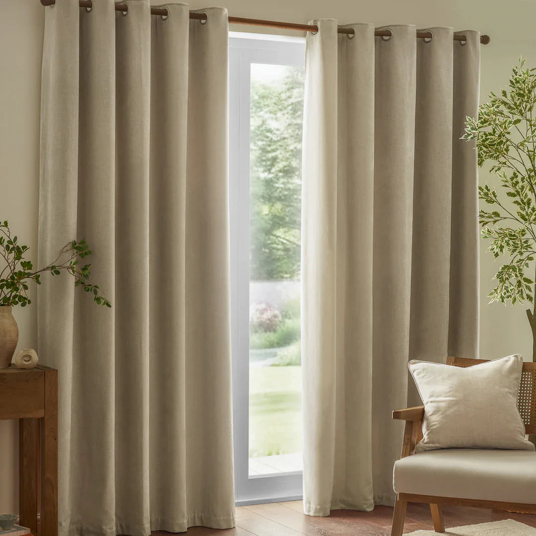Yard (Riva Home) Curtains LINEN / Blackout Lined / W 168cm x H 183cm (66" x 72") HEAVY CHENILLE EYELET CURTAINS by Yard
