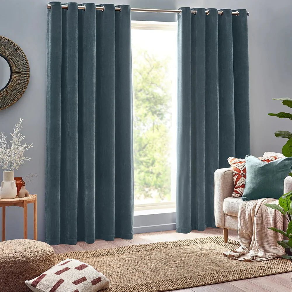 Yard (Riva Home) Curtains Marine / 90in x 72in (229cm x 183cm) Heavy Chenille Room Darkening Eyelet Curtains by Yard (8 colours to choose from)