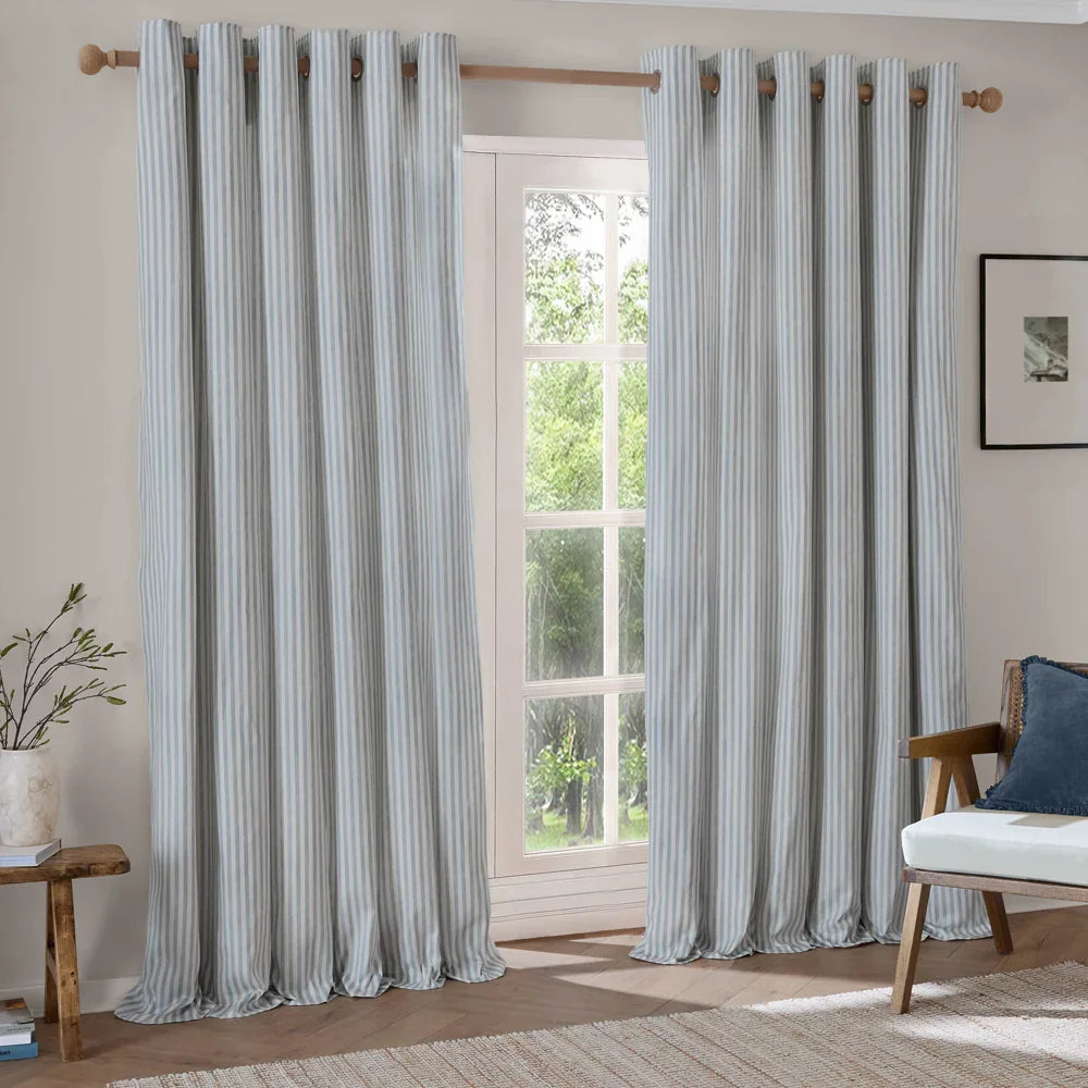 Yard (Riva Home) Curtains Mineral Blue / 66in x 72in (168cm x 183cm) / Fully Lined HEBDEN STRIPED 100% COTTON CURTAINS Eyelet by Furn
