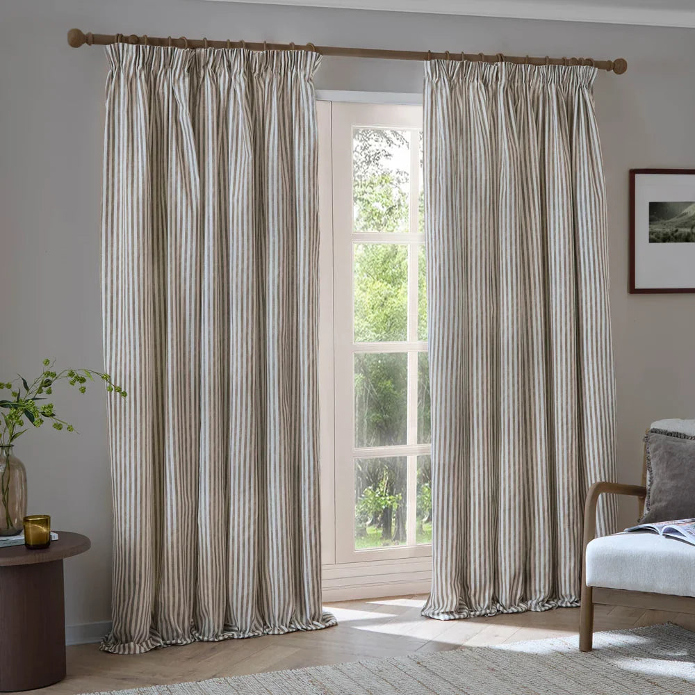 Yard (Riva Home) Curtains Mole / 66in x 72in (168cm x 183cm) / Fully Lined HEBDEN STRIPED 100% COTTON CURTAINS Pencil Pleat by Yard
