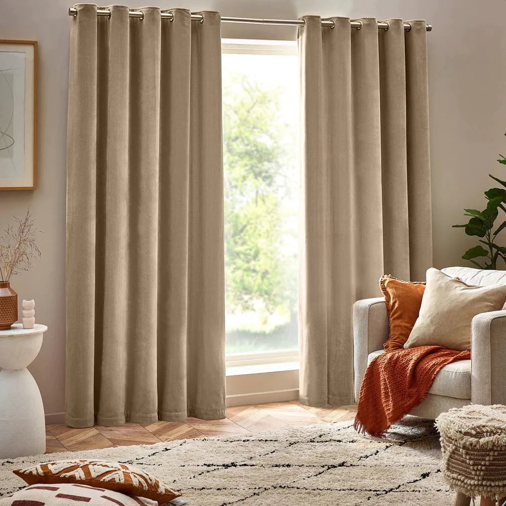 Yard (Riva Home) Curtains Natural / 90in x 72in (229cm x 183cm) Heavy Chenille Room Darkening Eyelet Curtains by Yard (8 colours to choose from)