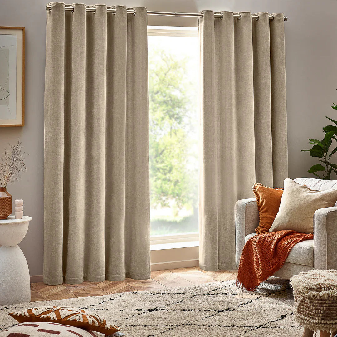 Yard (Riva Home) Curtains Natural / Blackout Lined / W 168cm x H 183cm (66" x 72") HEAVY CHENILLE EYELET CURTAINS by Yard