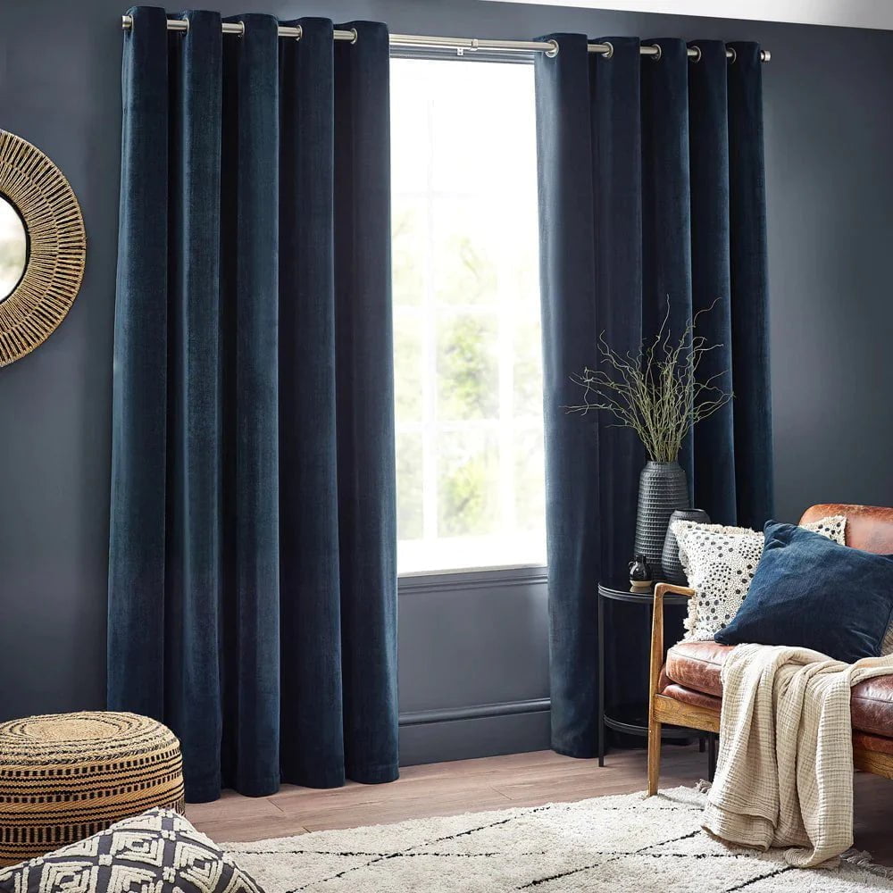 Yard (Riva Home) Curtains Navy / 90in x 72in (229cm x 183cm) Heavy Chenille Room Darkening Eyelet Curtains by Yard (8 colours to choose from)