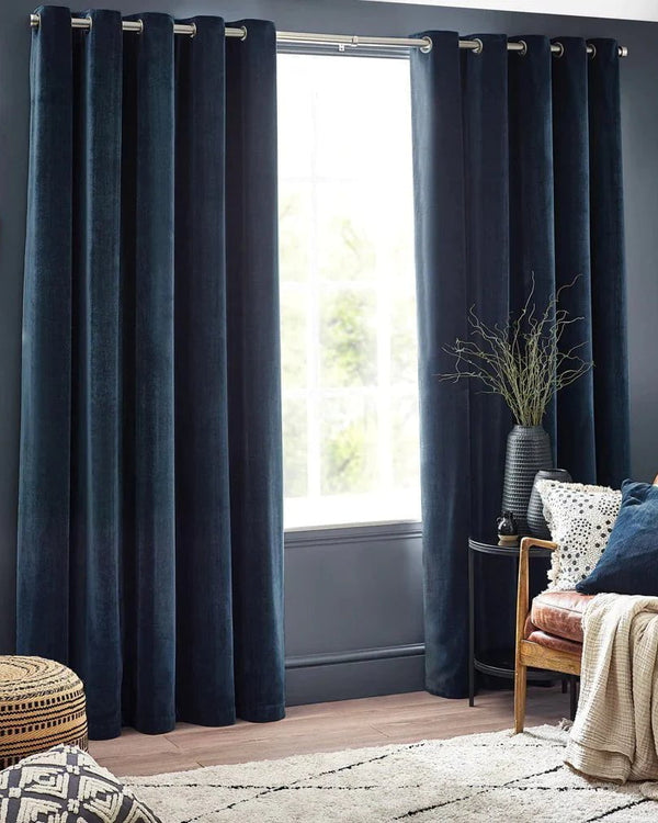 Heavy Chenille Velvet Room Darkening Eyelet Curtains by Yard