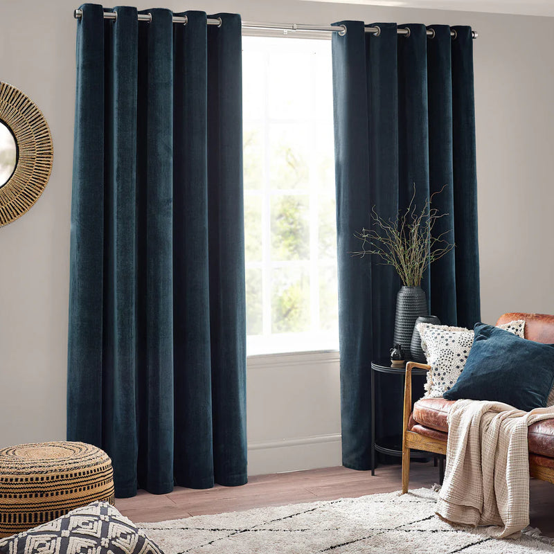 HEAVY CHENILLE VELVET ROOM DARKENING EYELET CURTAINS by Yard