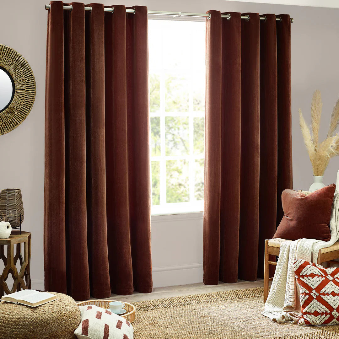 Yard (Riva Home) Curtains Nutmeg / Blackout Lined / W 168cm x H 183cm (66" x 72") HEAVY CHENILLE EYELET CURTAINS by Yard