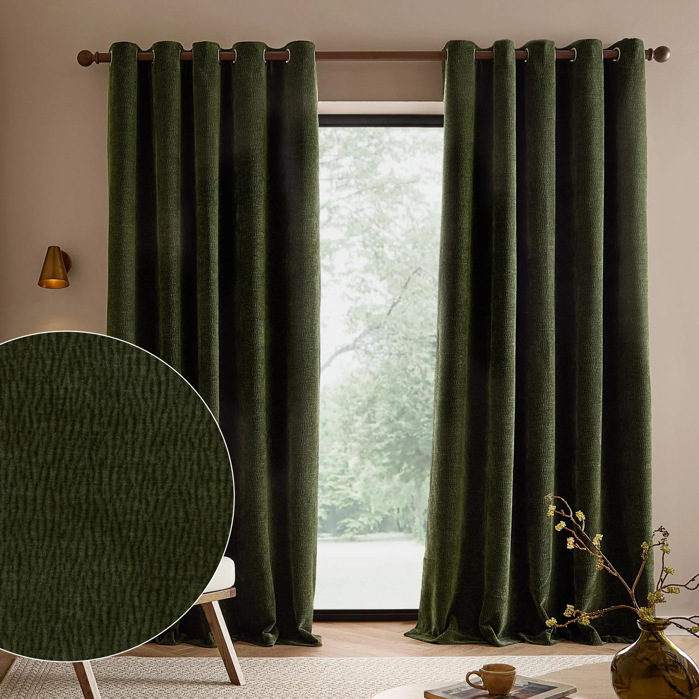 Yard (Riva Home) Curtains Olive / W 168cm x H 183cm (66" x 72") / Grommet/eyelet HEATH WASHED VELVET FULLY LINED CURTAINS by Yard