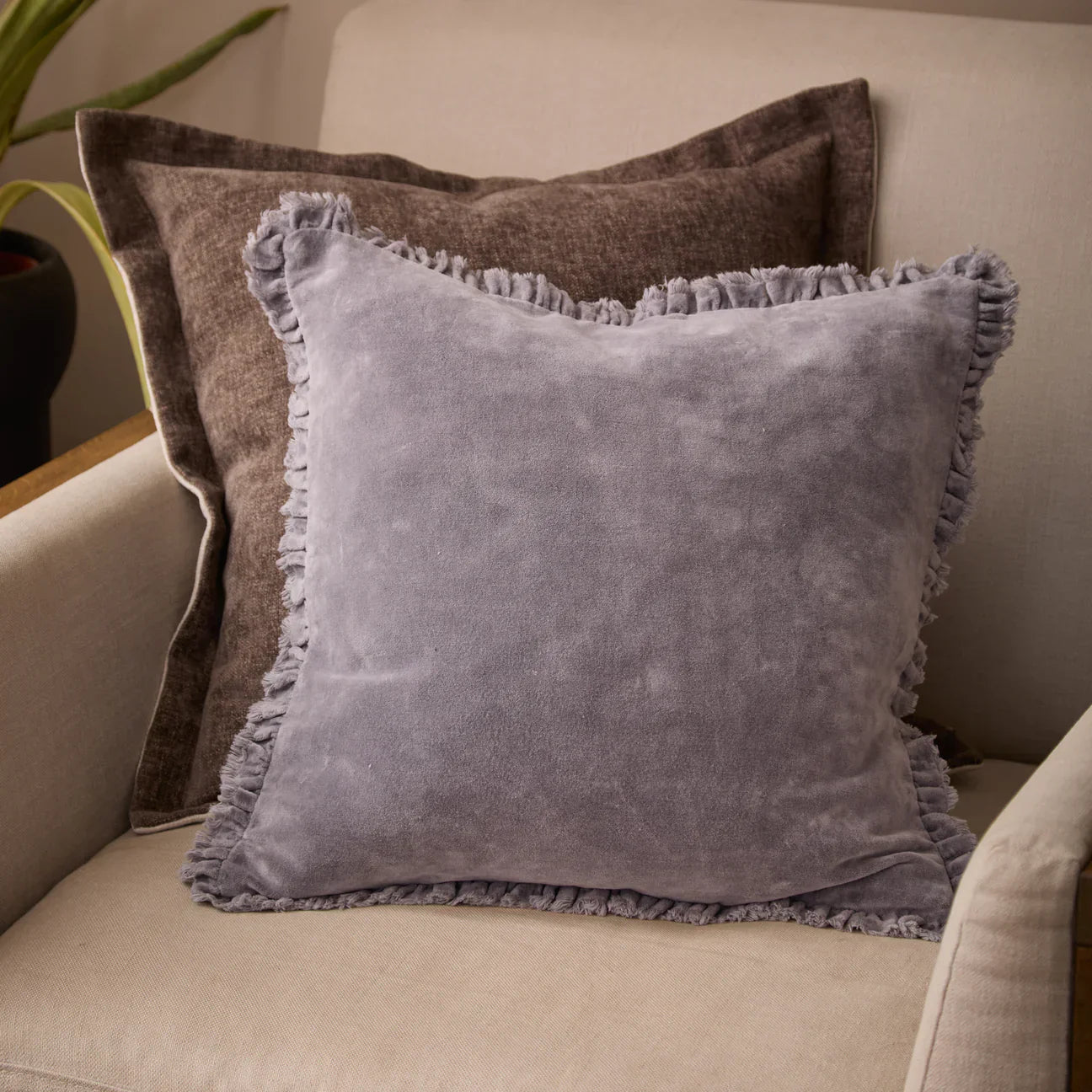 Yard (Riva Home) Cushions Mauve BERTIE WASHED COTTON VELVET CUSHION by Yard