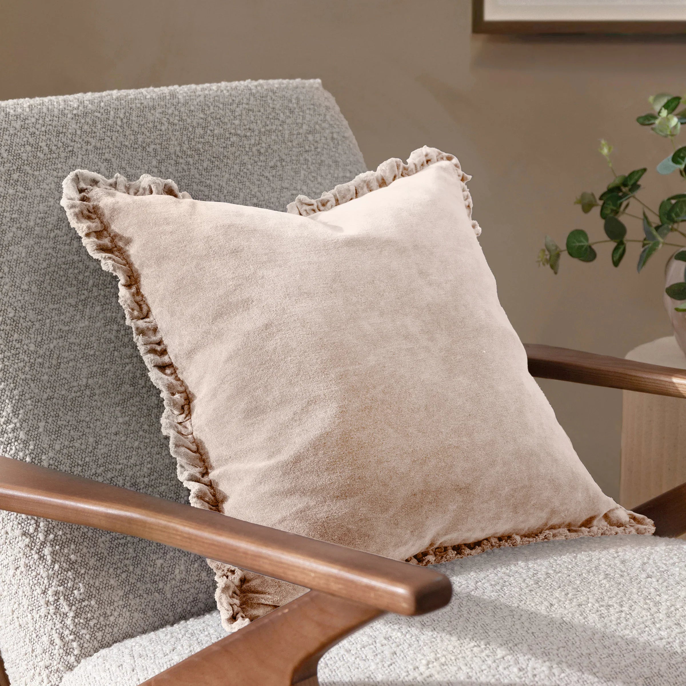 Yard (Riva Home) Cushions Natural BERTIE WASHED COTTON VELVET CUSHION by Yard