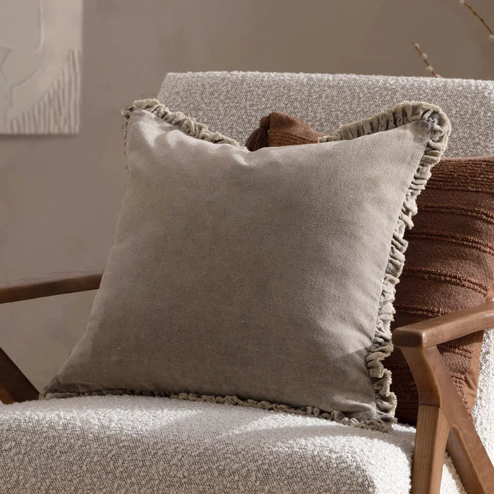 Yard (Riva Home) Cushions Taupe BERTIE WASHED COTTON VELVET CUSHION by Yard