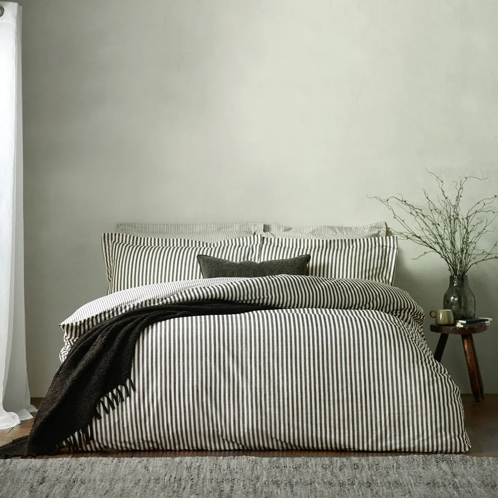 Yard (Riva Home) Duvet Cover set Black / Single HEBDEN MÉLANGE STRIPE 100% COTTON DUVET COVER SET by Yard