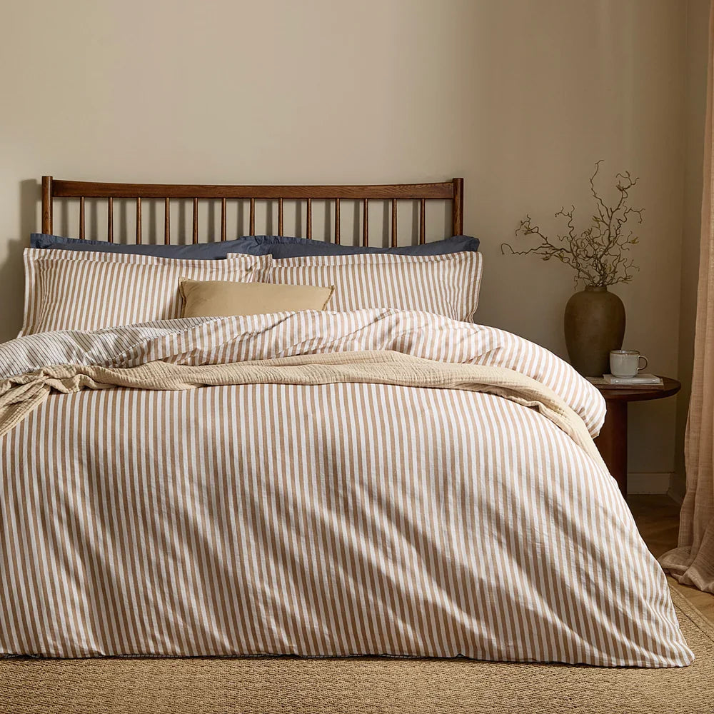 Yard (Riva Home) Duvet Cover set Caramel / Single HEBDEN MÉLANGE STRIPE 100% COTTON DUVET COVER SET by Yard