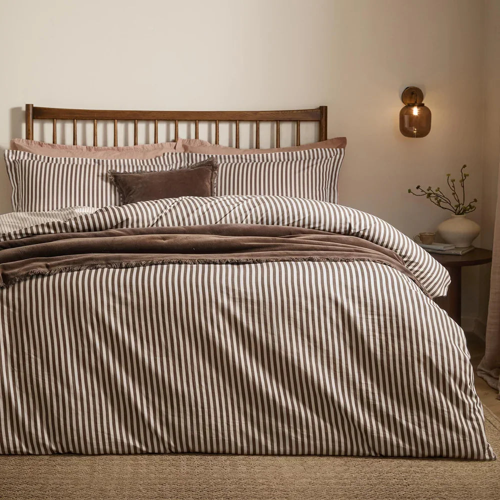 Yard (Riva Home) Duvet Cover set Espresso Brown / Single HEBDEN MÉLANGE STRIPE 100% COTTON DUVET COVER SET by Yard