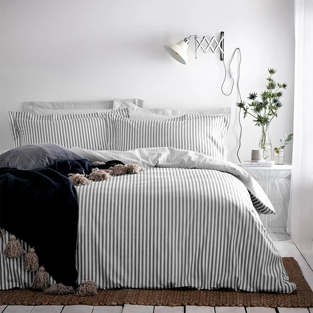 Yard (Riva Home) Duvet Cover set Grey / Single HEBDEN MÉLANGE STRIPE 100% COTTON DUVET COVER SET by Yard