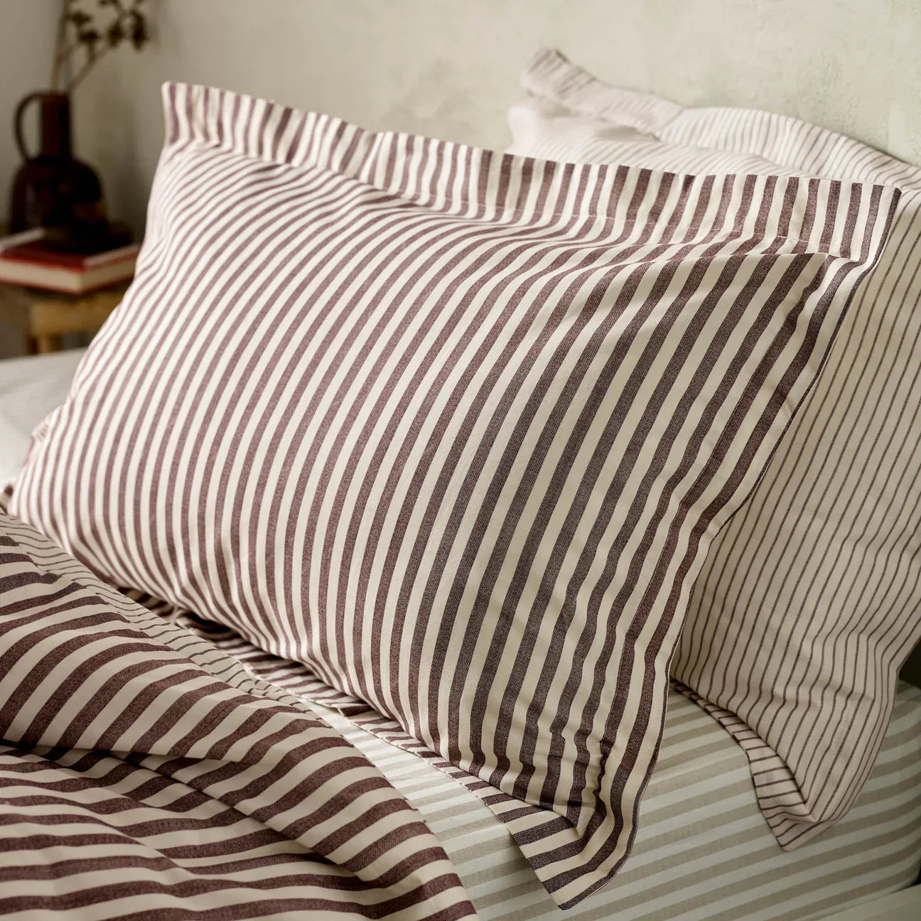 Yard (Riva Home) Duvet Cover set Hebden Stripe 100% Cotton Duvet Cover Set Beetroot by Yard
