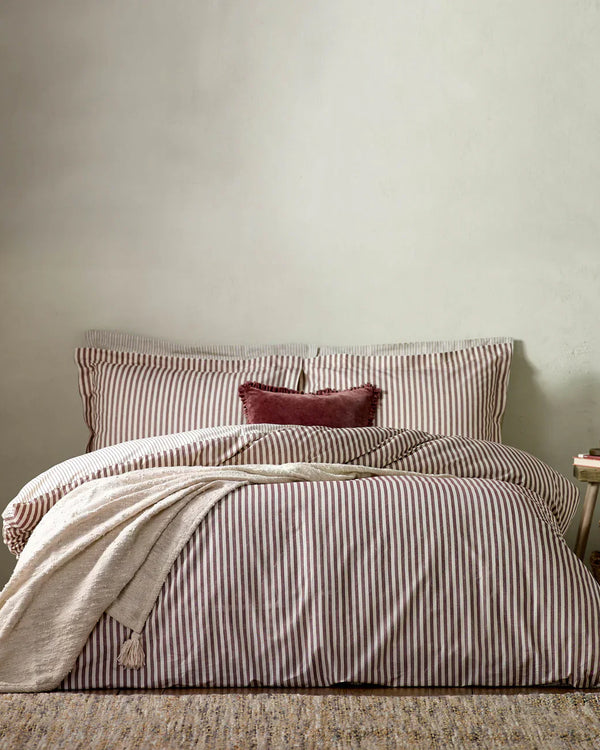 Hebden Stripe 100% Cotton Duvet Cover Set Beetroot by Yard