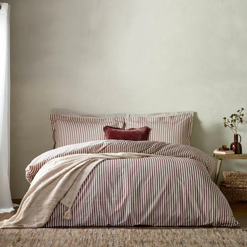 Hebden Stripe 100% Cotton Duvet Cover Set Beetroot by Yard