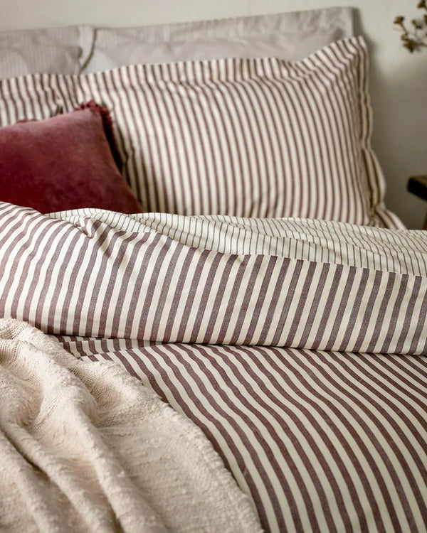 Hebden Stripe 100% Cotton Duvet Cover Set Beetroot by Yard