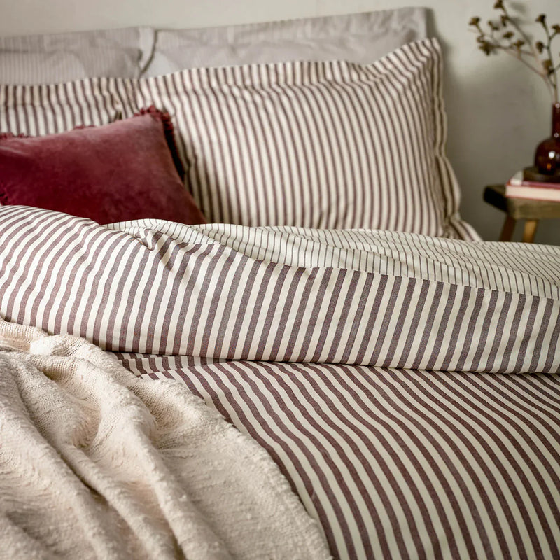 Hebden Stripe 100% Cotton Duvet Cover Set Beetroot by Yard