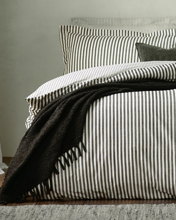 Hebden Stripe 100% Cotton Duvet Cover Set Black by Yard