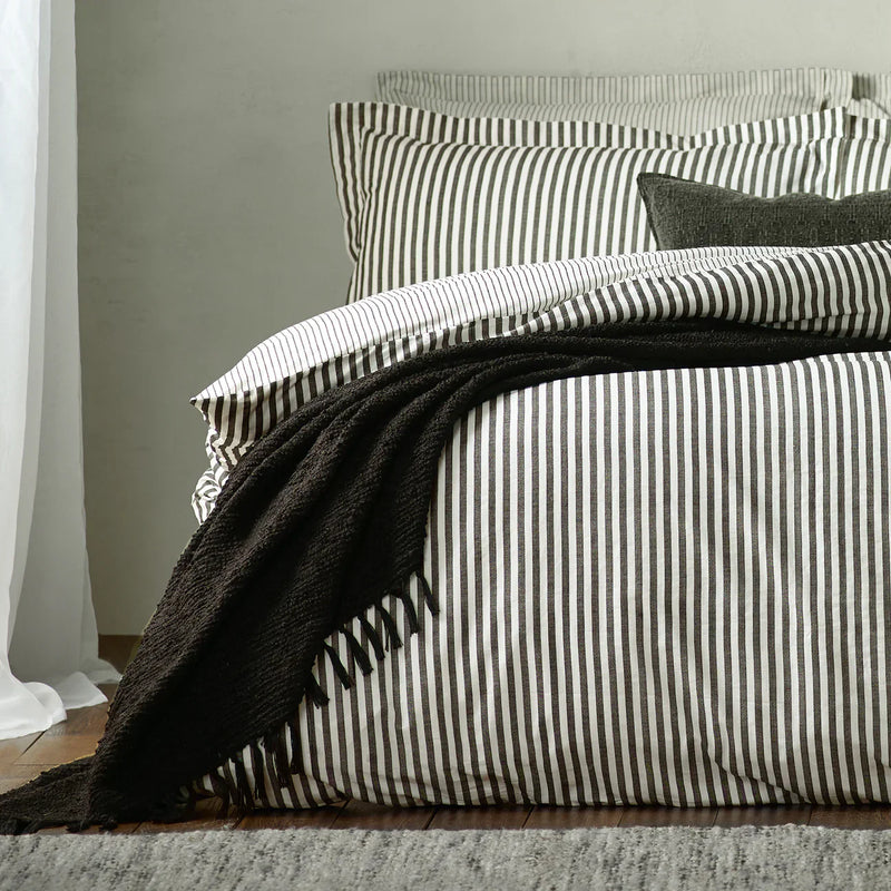 Hebden Stripe 100% Cotton Duvet Cover Set Black by Yard