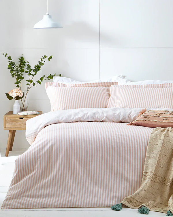Hebden Stripe 100% Cotton Duvet Cover Set Blush by Yard