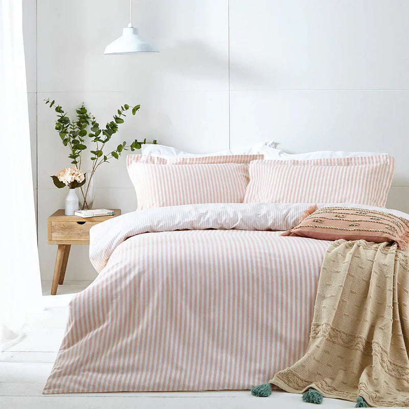 Hebden Stripe 100% Cotton Duvet Cover Set Blush by Yard