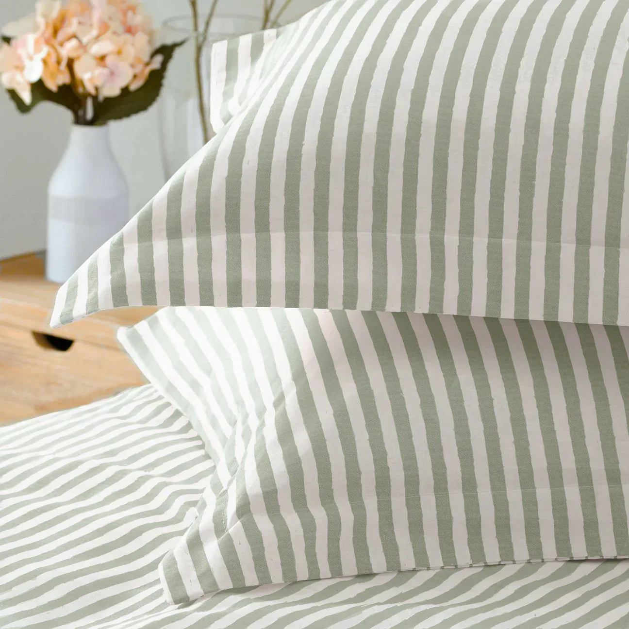 Yard (Riva Home) Duvet Cover set Hebden Stripe 100% Cotton Duvet Cover Set Eucalyptus by Yard