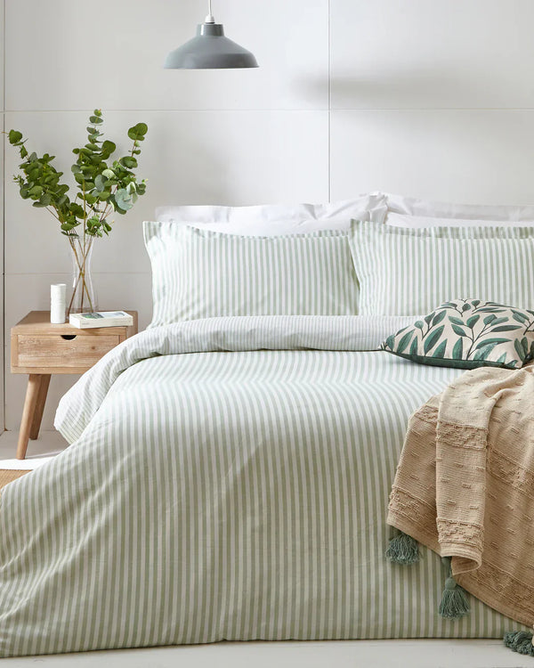 Hebden Stripe 100% Cotton Duvet Cover Set Eucalyptus by Yard
