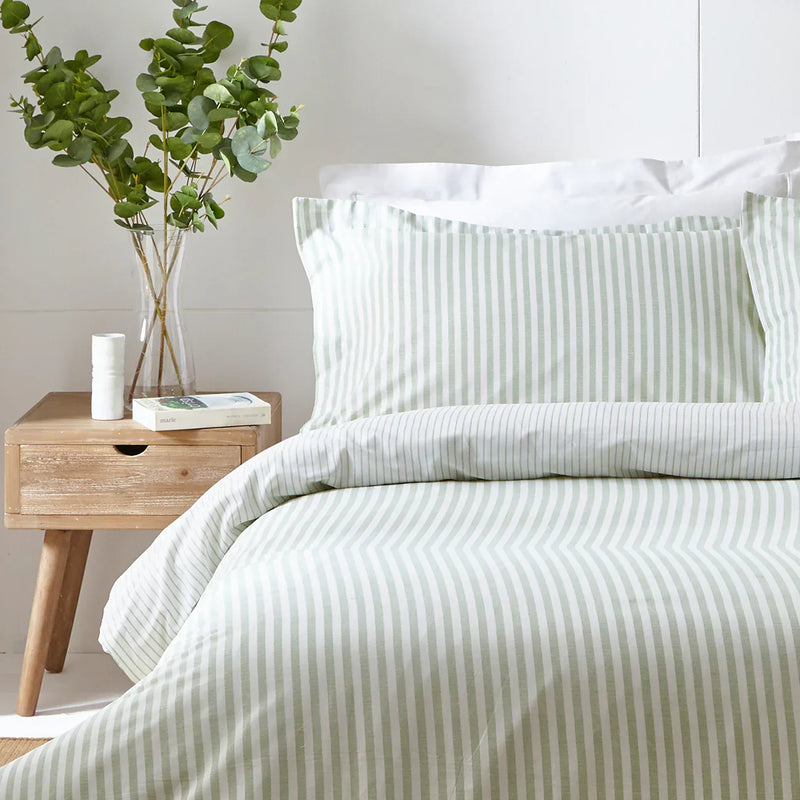Hebden Stripe 100% Cotton Duvet Cover Set Eucalyptus by Yard