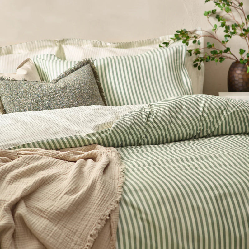 Hebden Stripe 100% Cotton Duvet Cover Set Forest by Yard