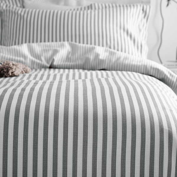 Hebden Stripe 100% Cotton Duvet Cover Set Grey  by Yard