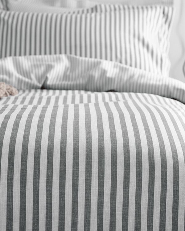Hebden Stripe 100% Cotton Duvet Cover Set Grey  by Yard