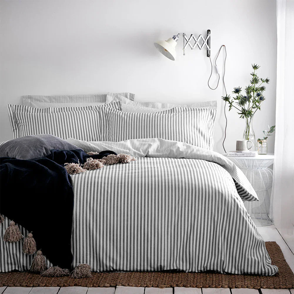 Yard (Riva Home) Duvet Cover set Hebden Stripe 100% Cotton Duvet Cover Set Grey  by Yard