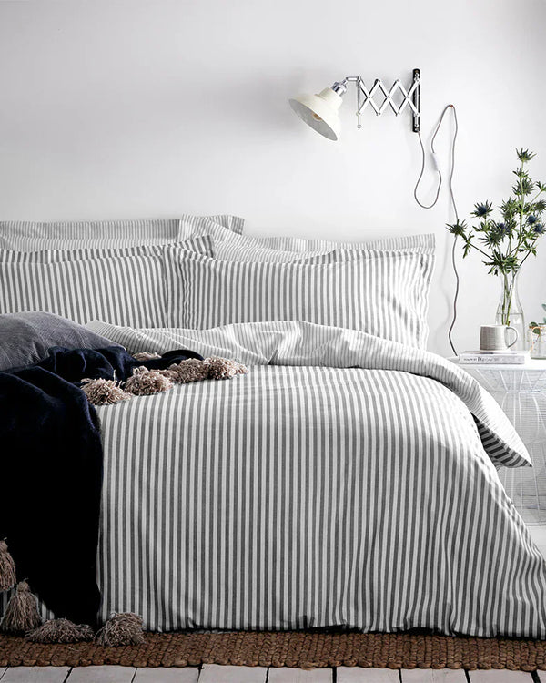 Hebden Stripe 100% Cotton Duvet Cover Set Grey  by Yard