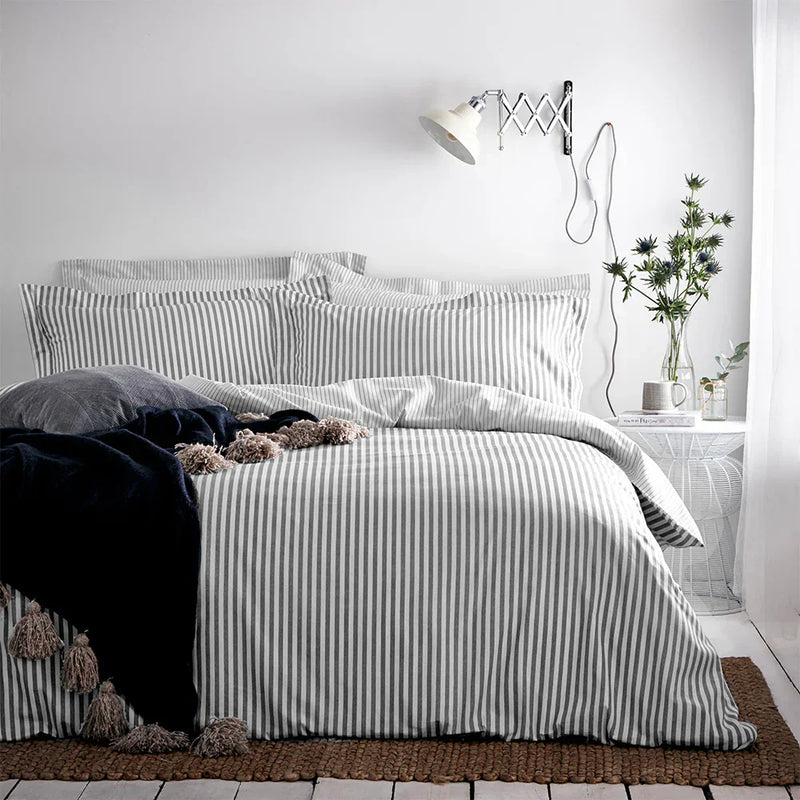 Hebden Stripe 100% Cotton Duvet Cover Set Grey  by Yard