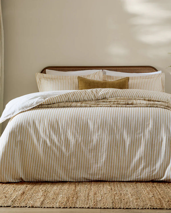 Hebden Stripe 100% Cotton Duvet Cover Set Honey Yellow by Yard
