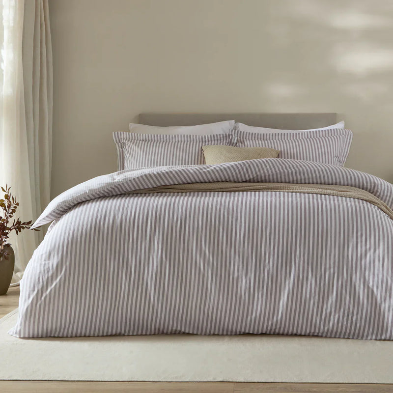 Hebden Stripe 100% Cotton Duvet Cover Set Mauve by Yard